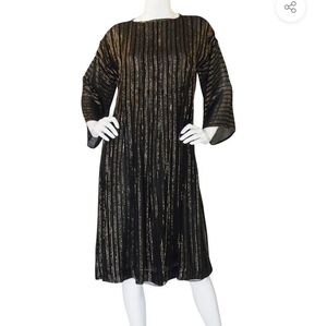 1970s Malcolm Starr for Elizabeth Arden Gold Thread Striped Caftan Dress Sz S/M
